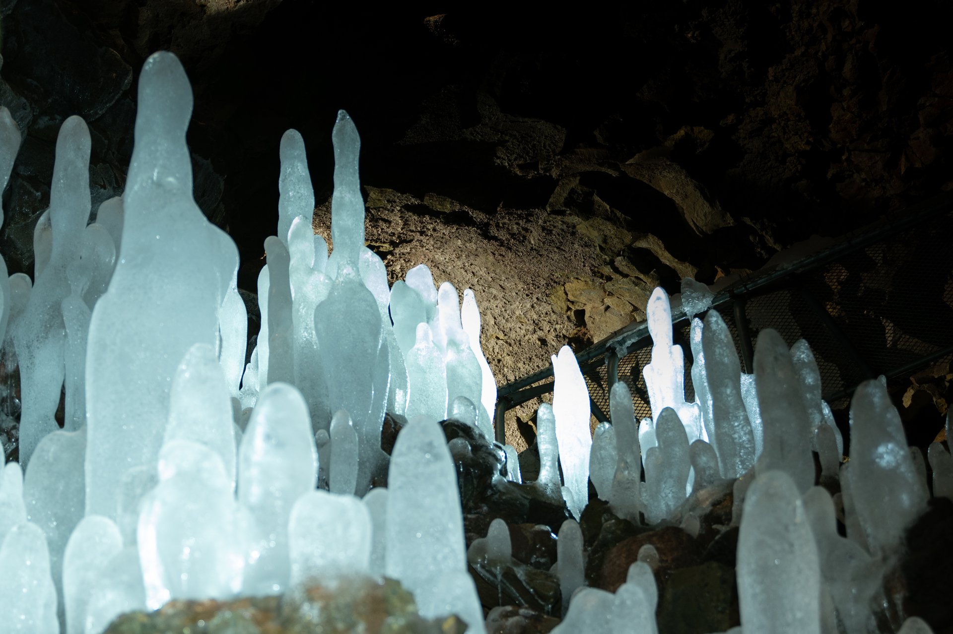 Víðgelmir ice stalactites winter formations lava tube