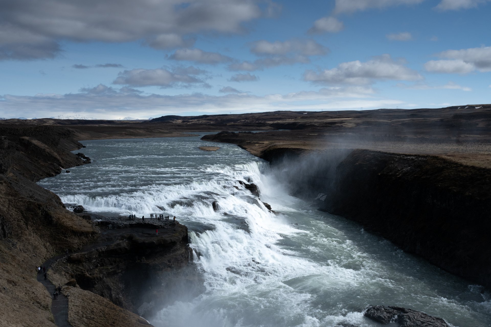 The mighty Gullfoss waterfall from above