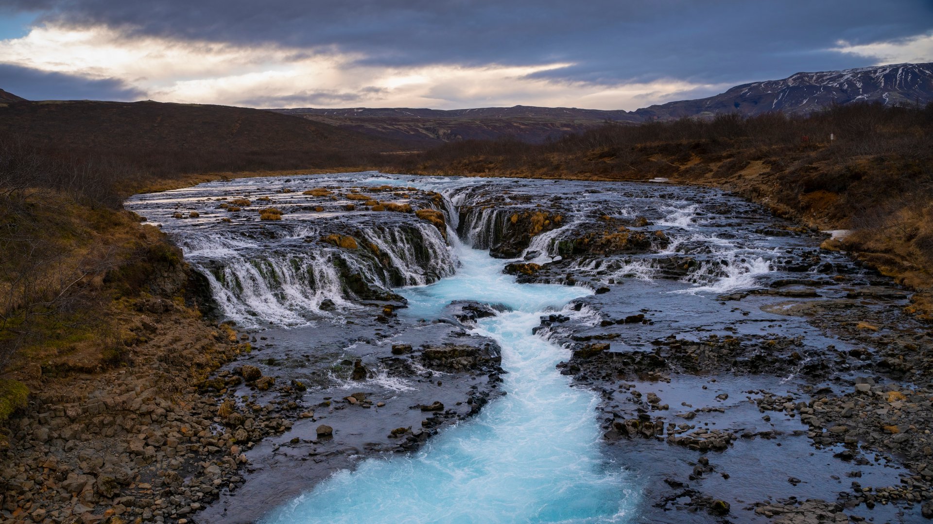 Brúarfoss waterfall with its vivid blue water