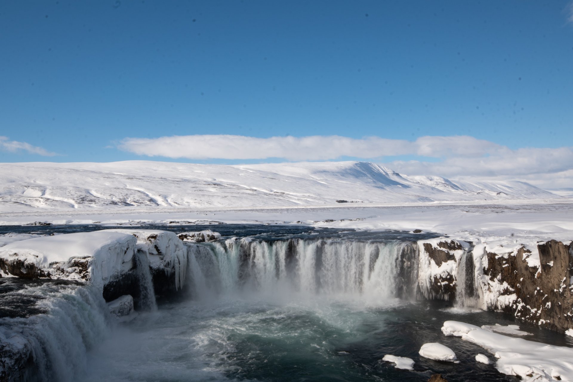 Goðafoss Waterfall of the Gods with its horseshoe-shaped cascade
