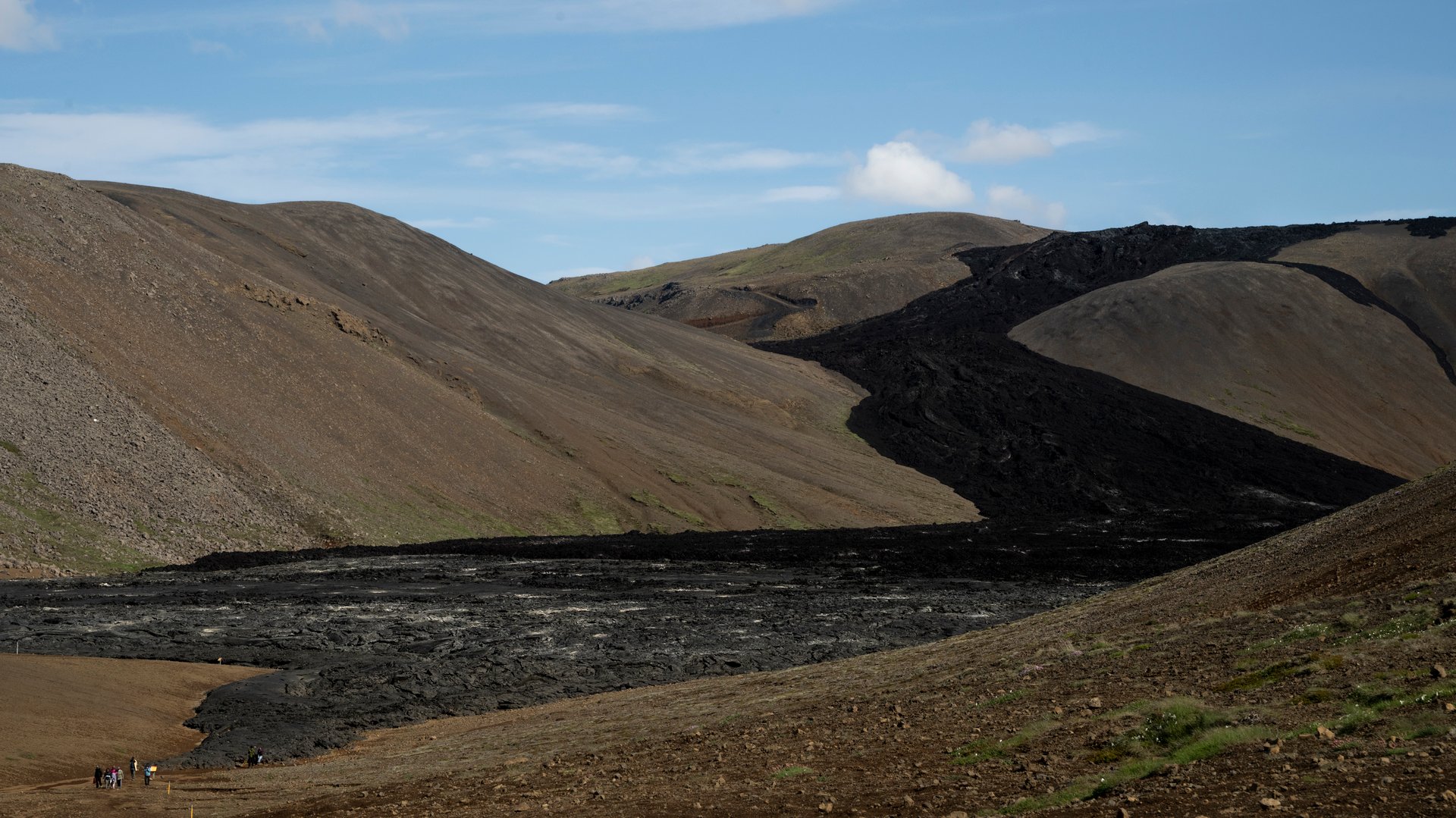 Dark, freshly cooled lava on the Fagradalsfjall lava field, Reykjanes