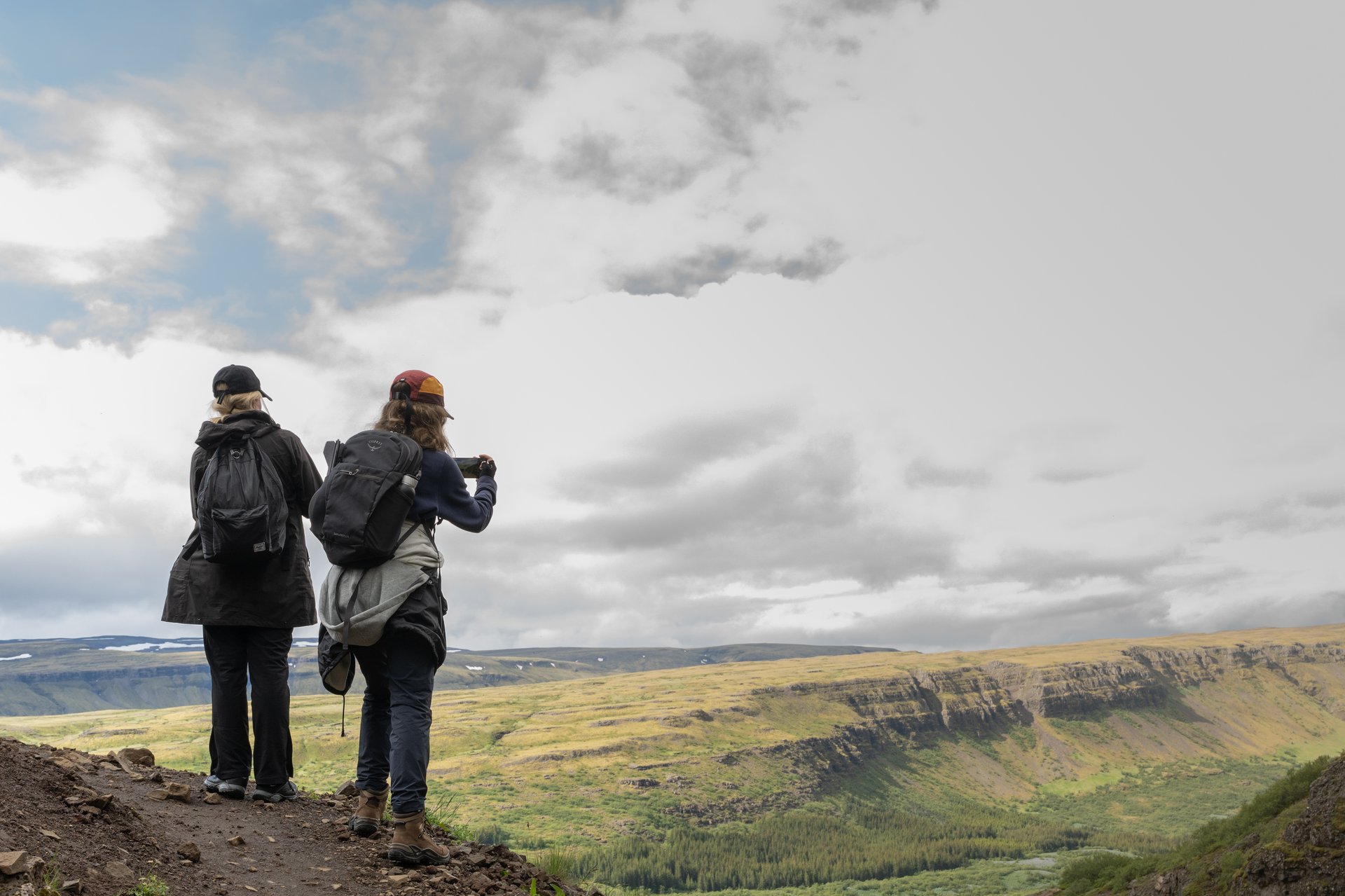 Glymur waterfall view from above canyon depths