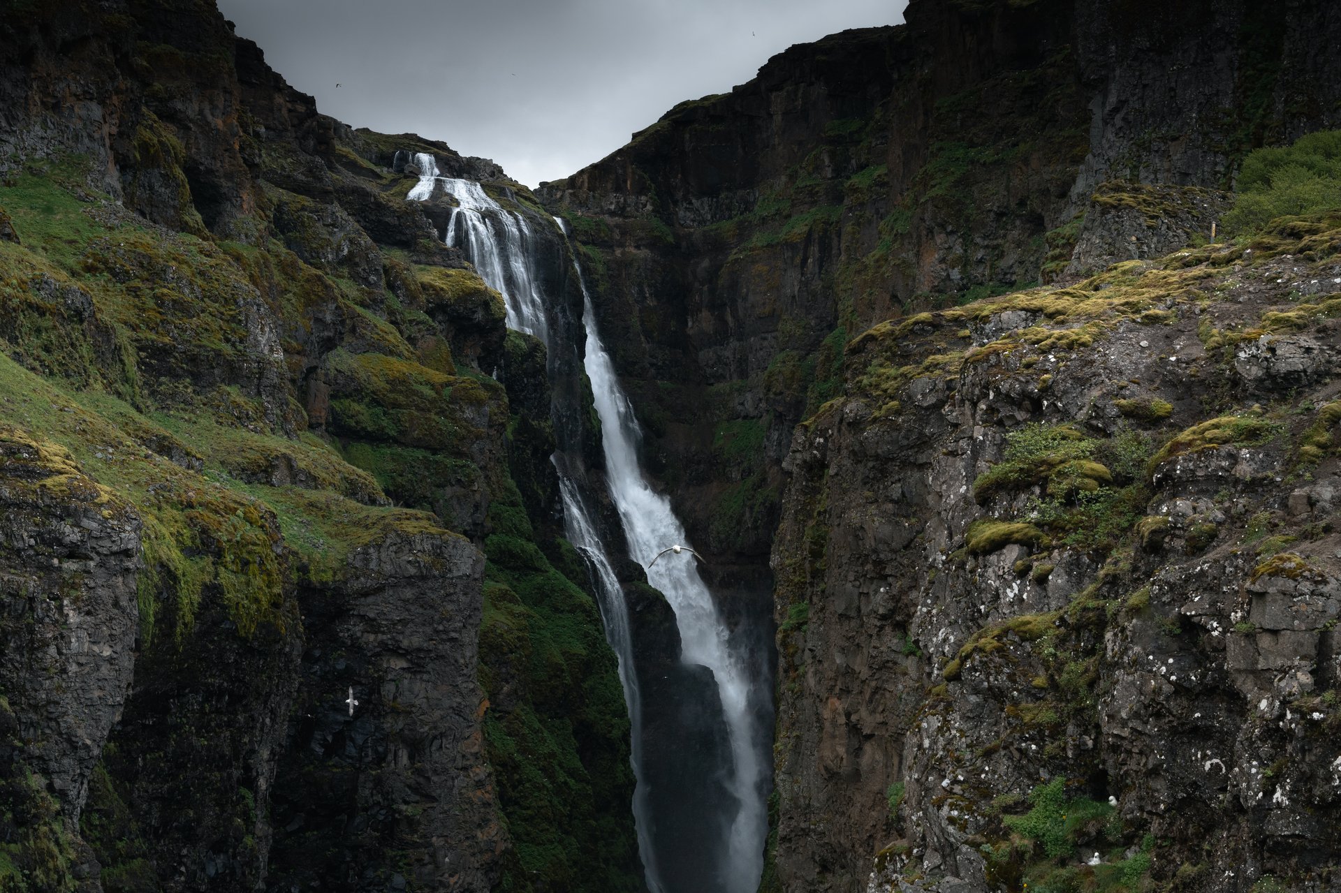 Glymur waterfall canyon panoramic view Hvalfjörður