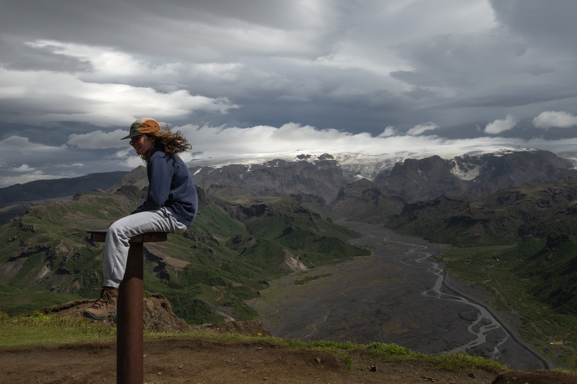 Dramatic ridgeline viewpoint in the Þórsmörk valley
