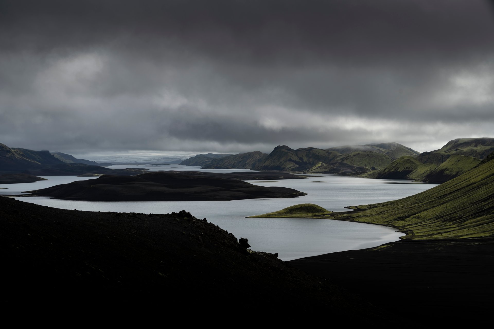 Langisjór lake black sand Iceland Highland camping