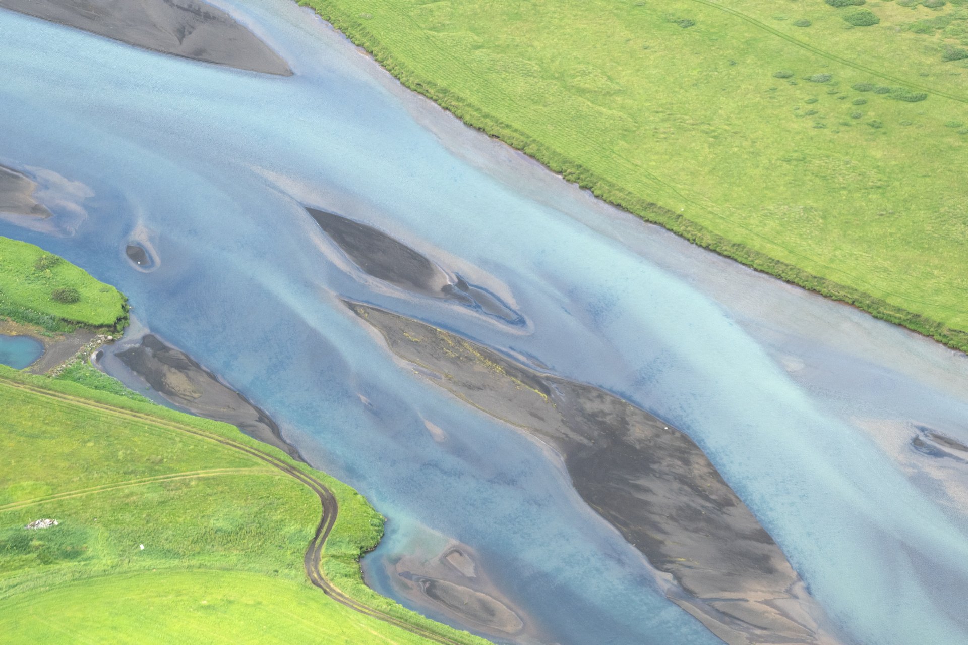 Glacial river braiding patterns Iceland aerial photography