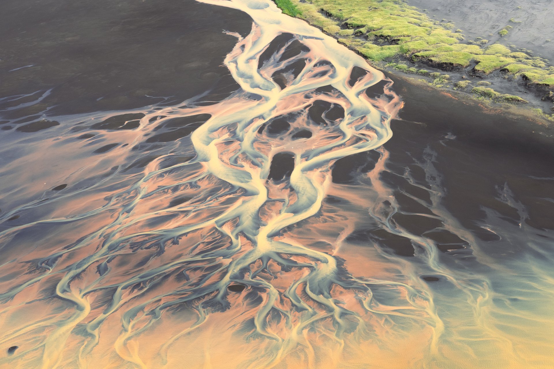 River delta patterns aerial view Iceland landscape