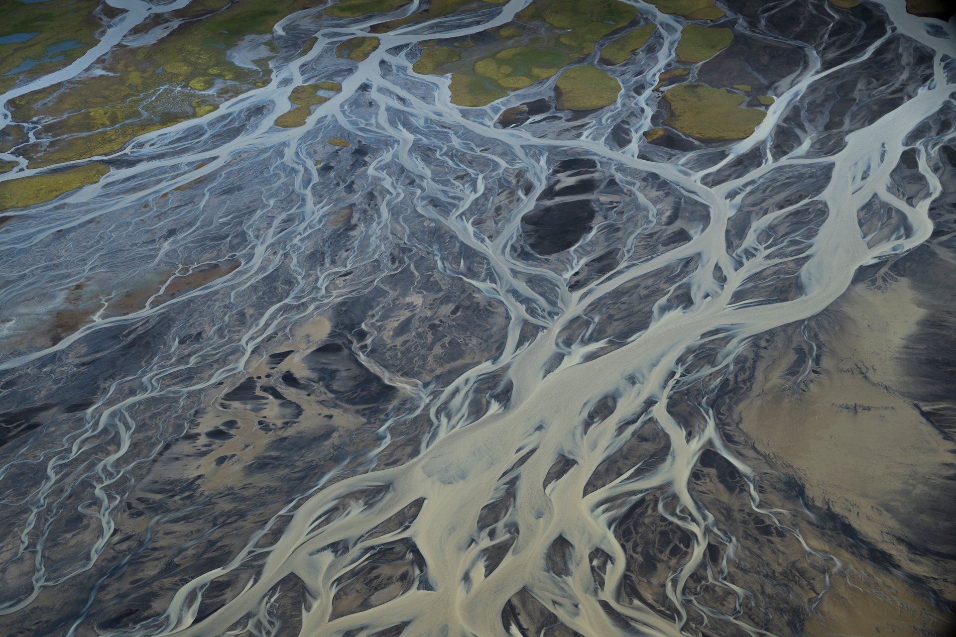 Helicopter approach to landing site Iceland wilderness