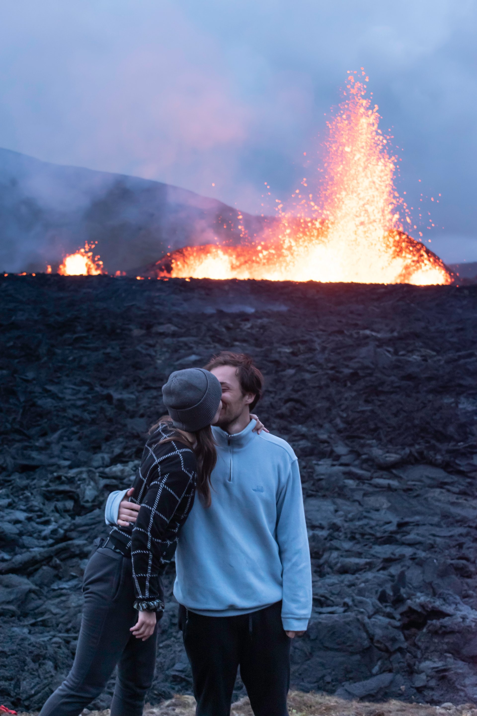 Geldingadalir eruption 2021 with lava fountains Iceland