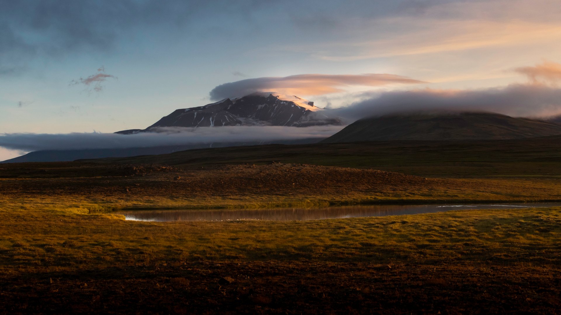 Midnight sun over Iceland during summer solstice