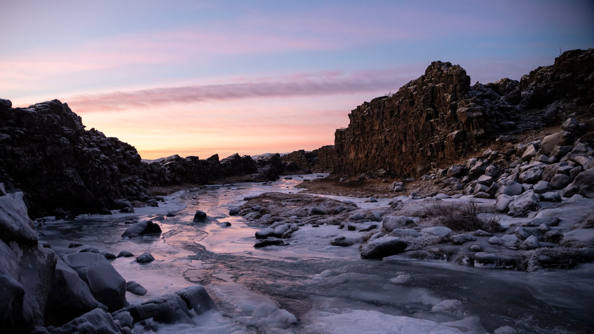 Þingvellir National Park tectonic rift valley in winter