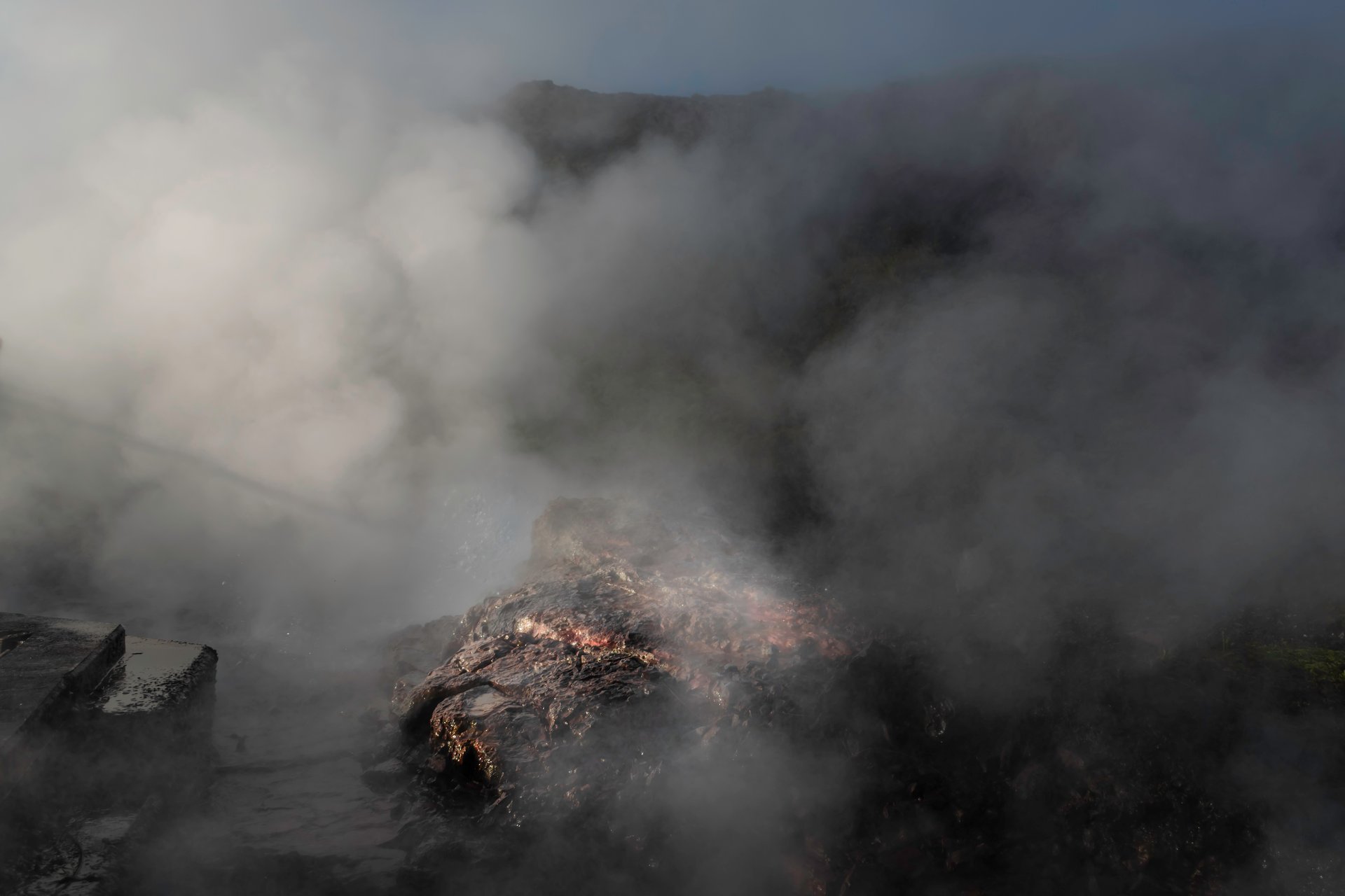 Steam rising from Deildartunguhver, Europe's most powerful hot spring