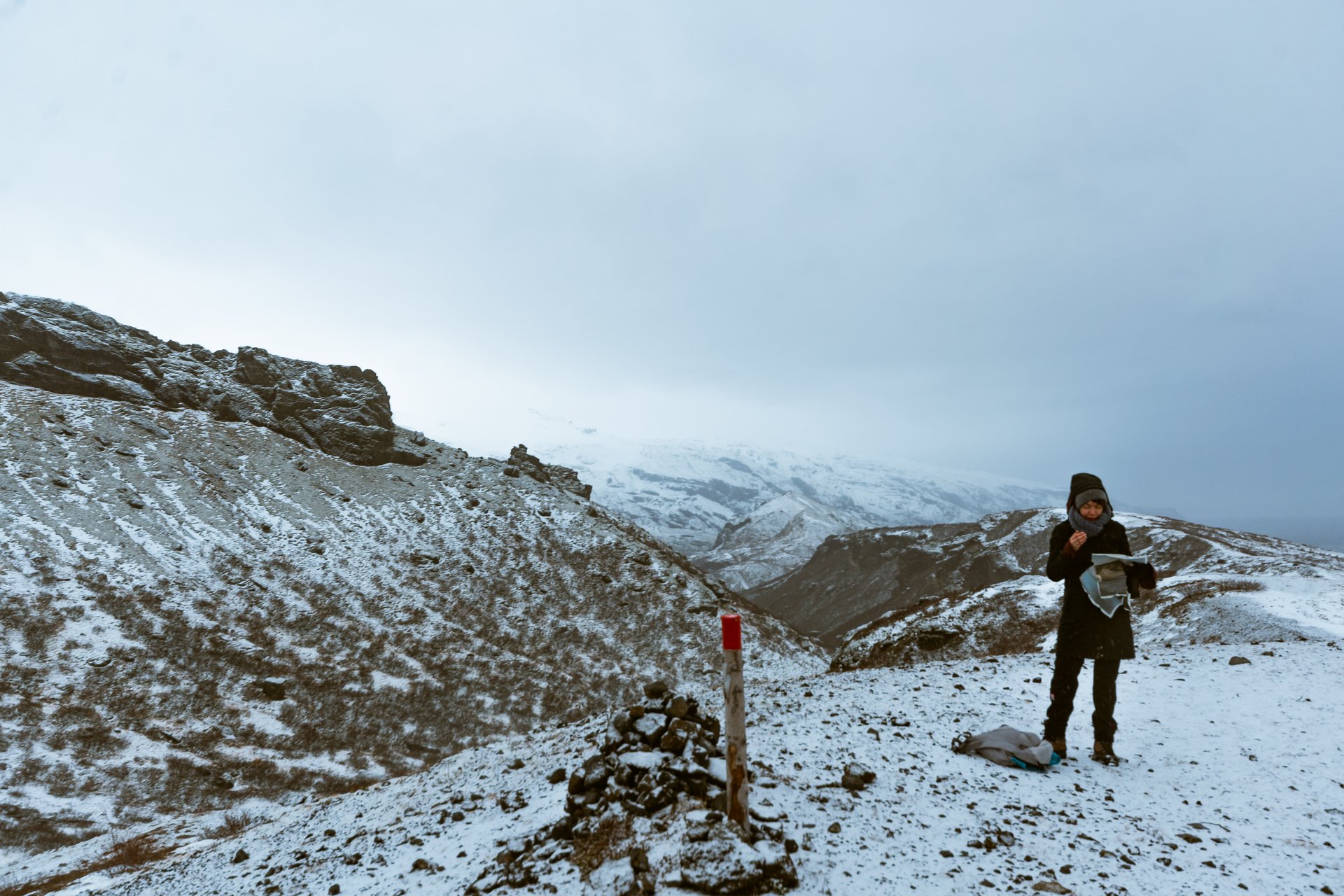 Client on a winter hiking tour in Iceland with full winter gear