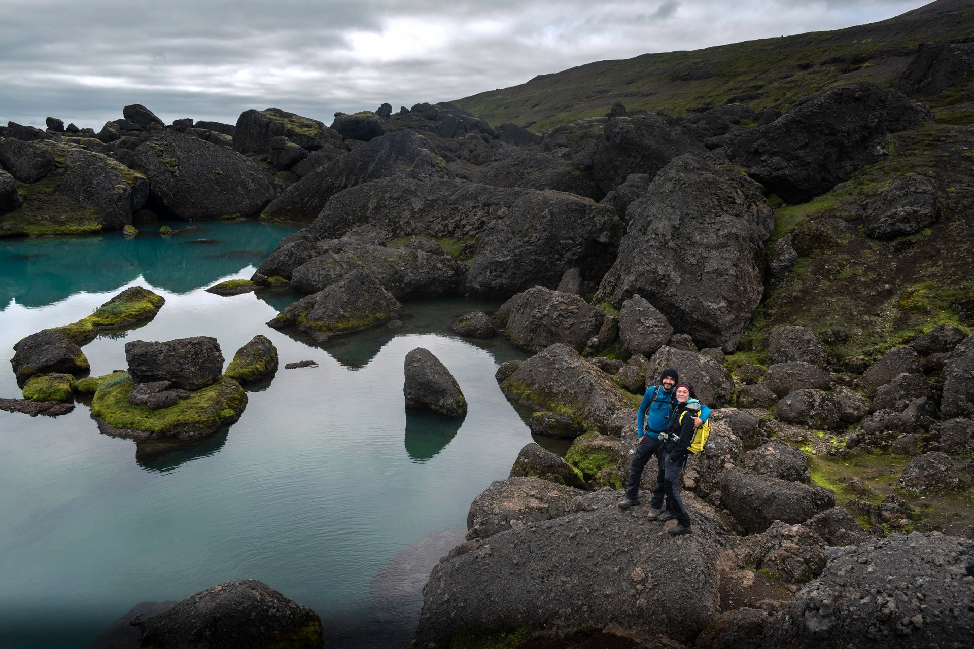 Clients on a summer hiking tour in Iceland with proper layering