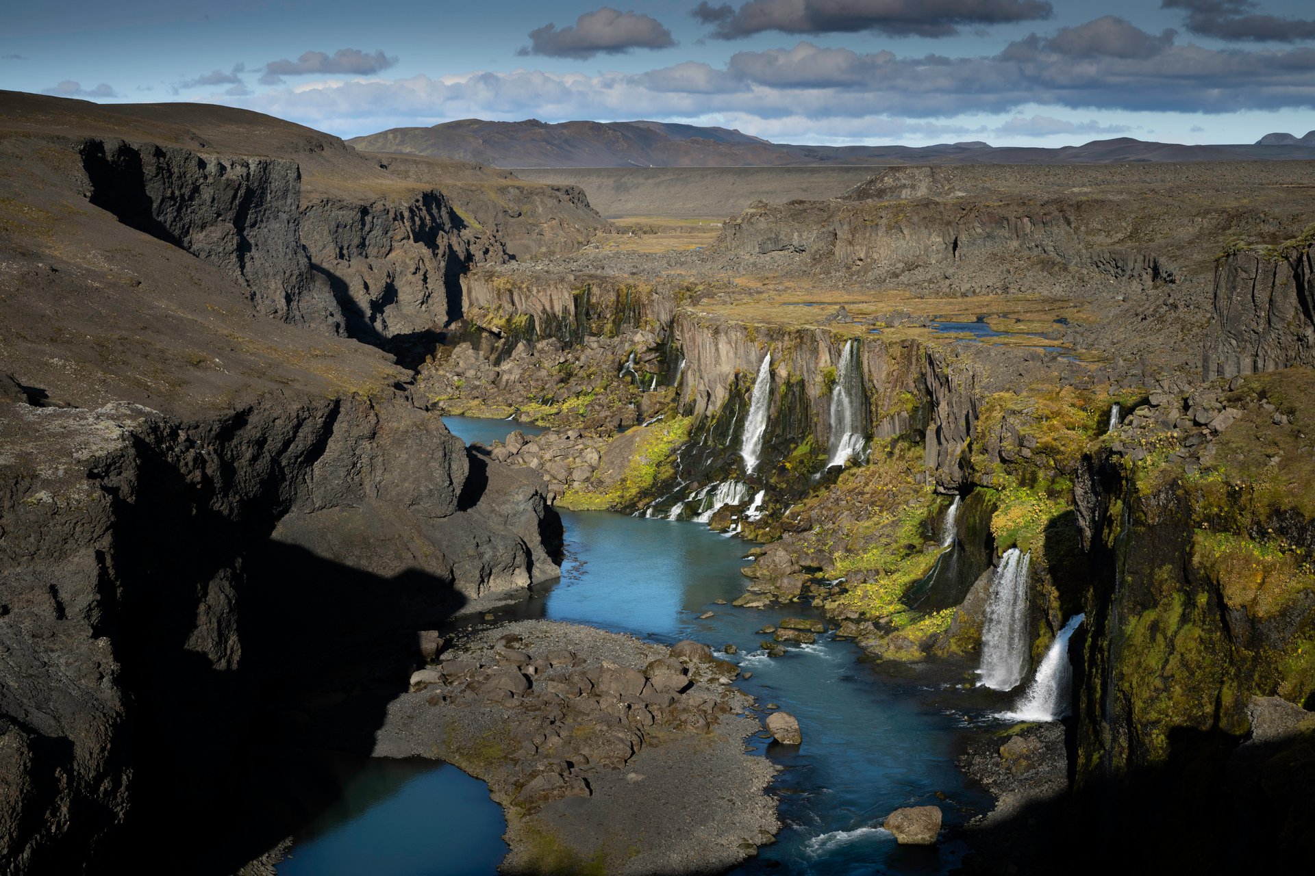 Beautiful Icelandic summer landscape with green valleys