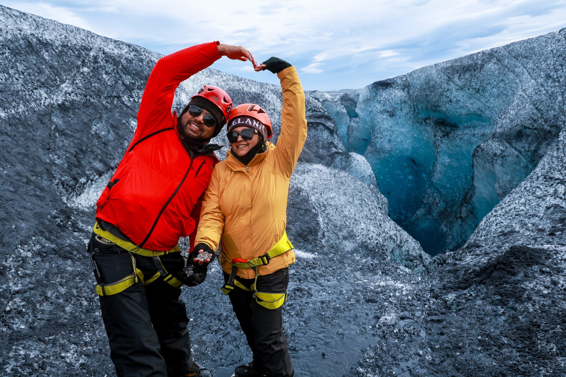 Glacier hiking with crampons through ice crevasses Vatnajökull