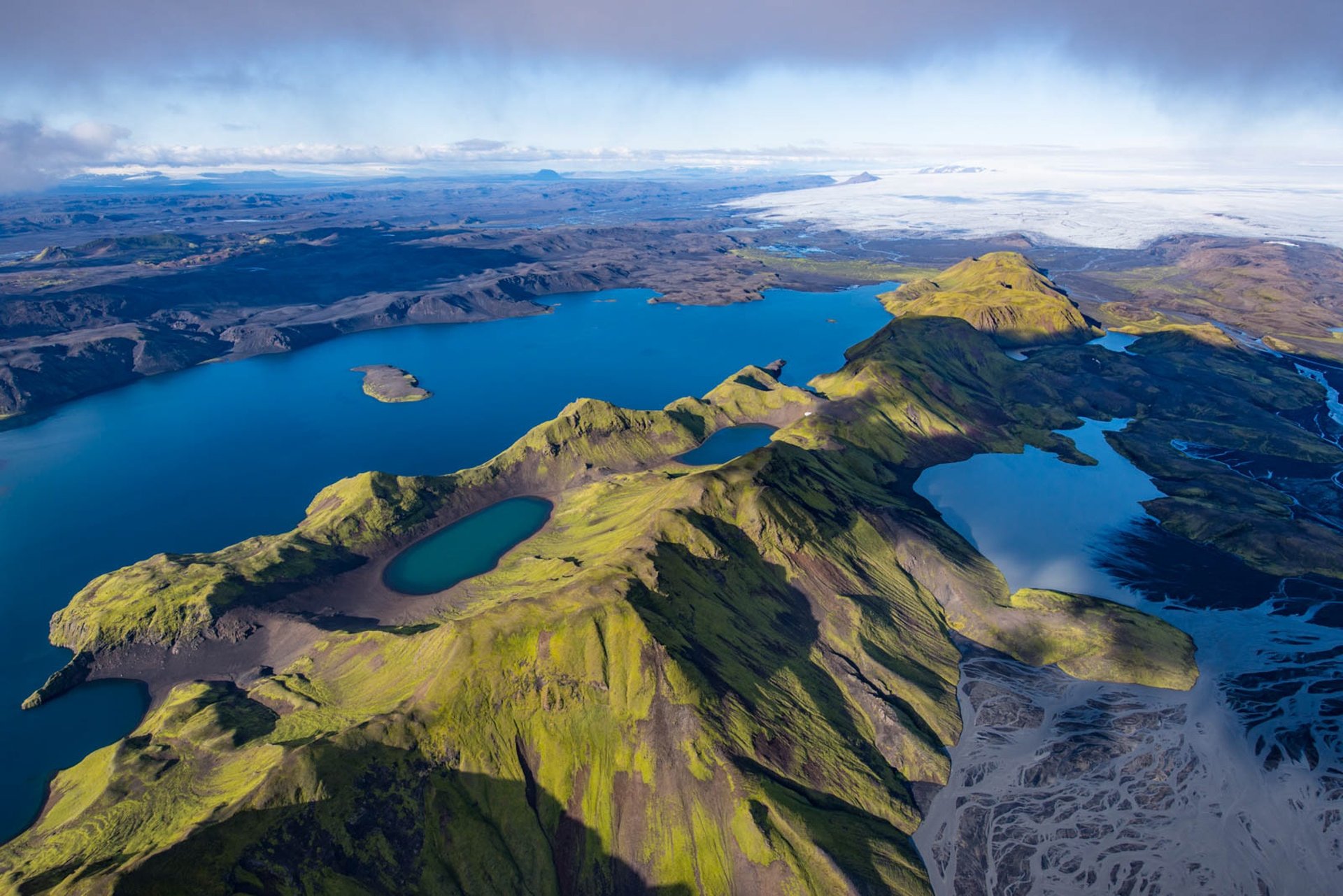 Aerial view of Jökulsárlón glacier lagoon from helicopter Iceland