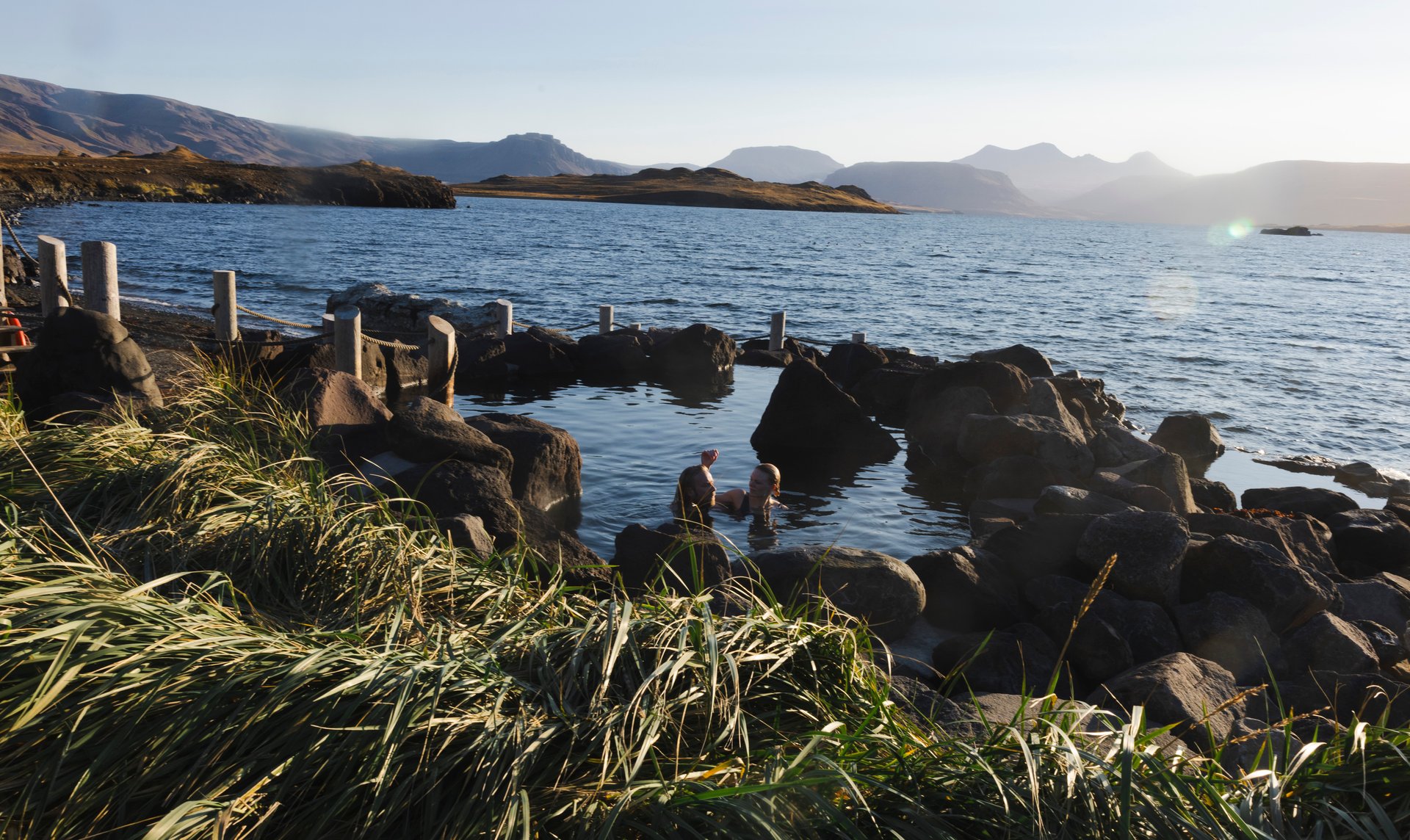 Pristine Icelandic coastal setting at Hvammsvík geothermal springs