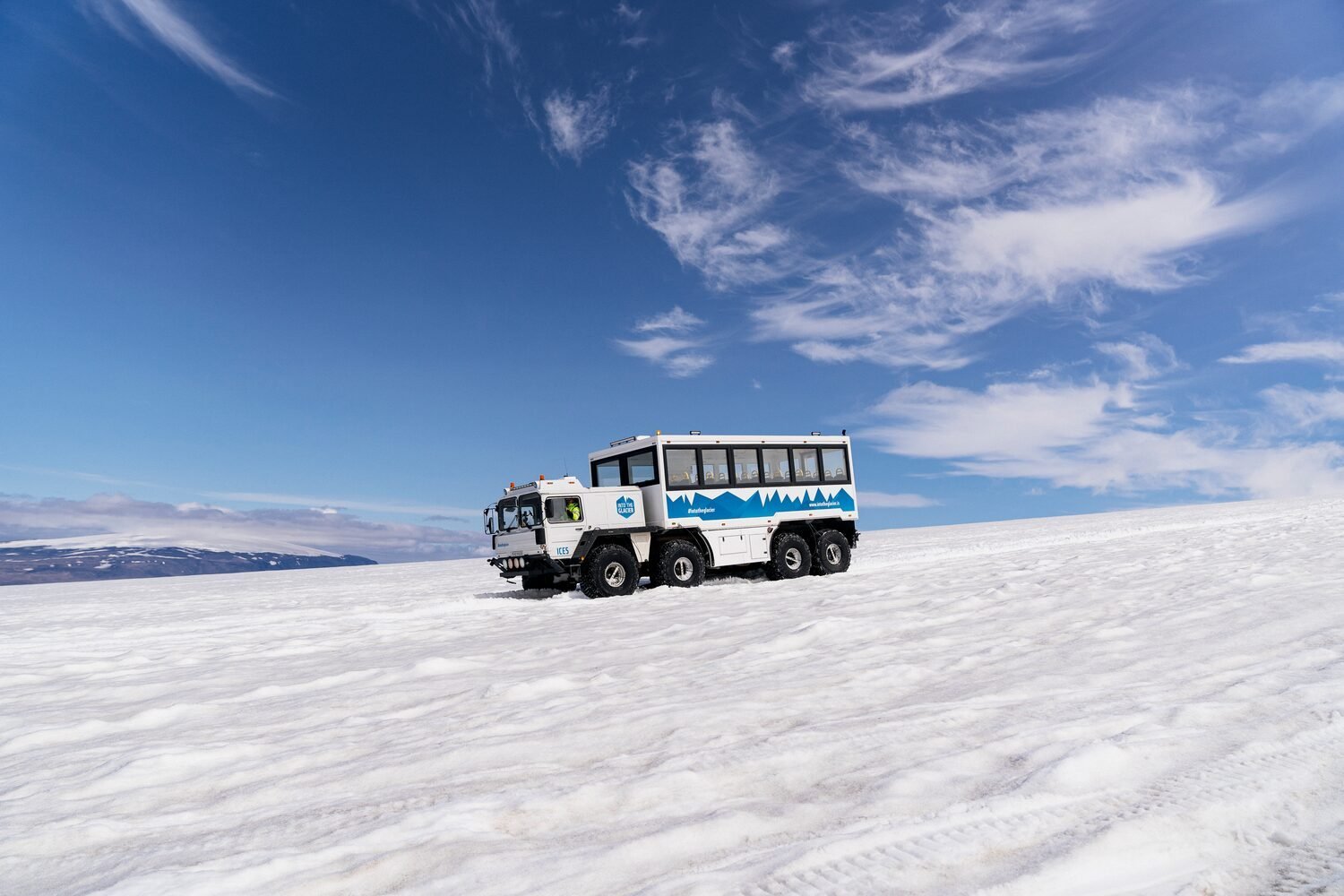 Blue ice tunnel corridor inside Langjökull glacier