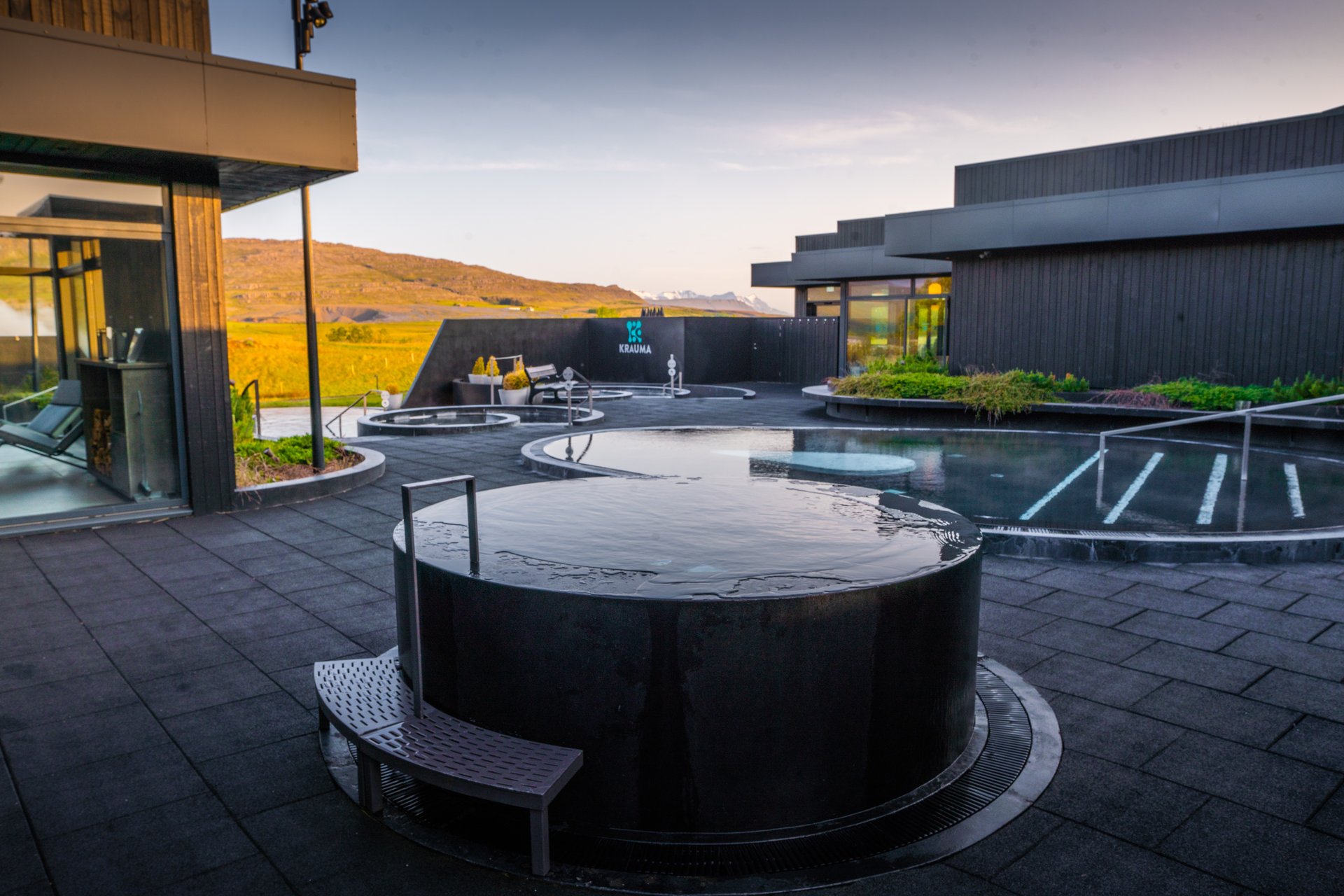 Multiple temperature-controlled pools at Krauma Geothermal Baths Reykholt