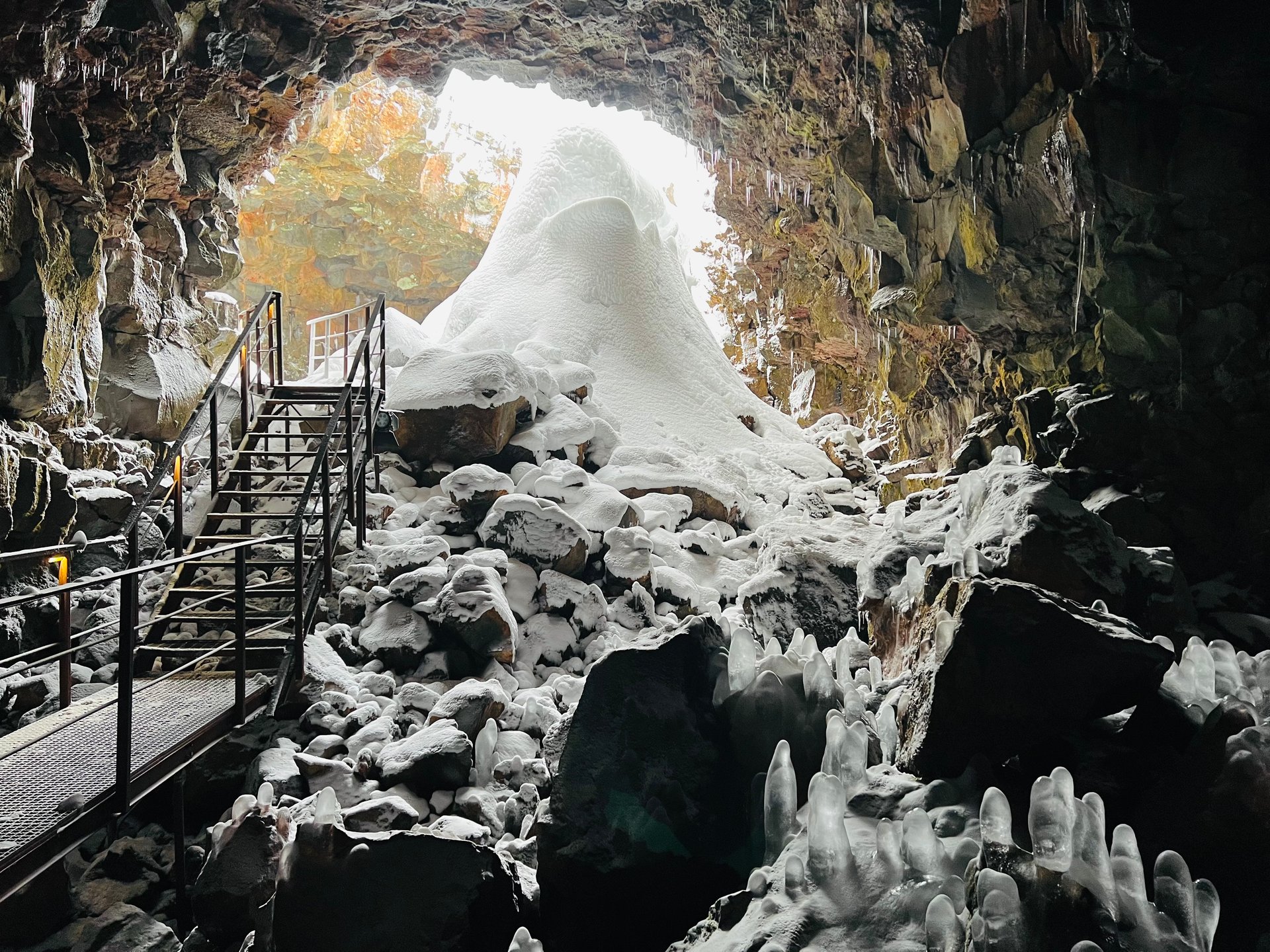 Volcanic rock formations inside Raufarhólshellir