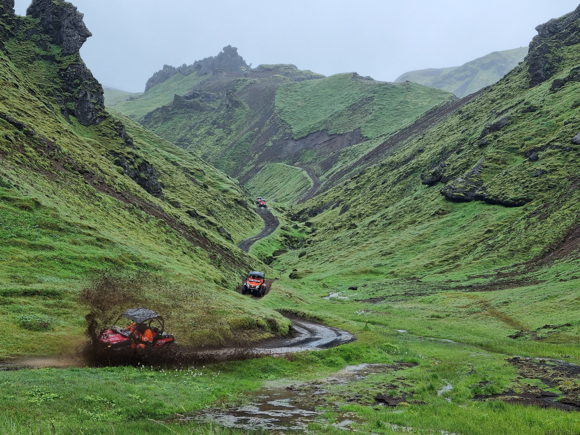 Mýrdalsjökull glacier backdrop during private buggy adventure Þakgil