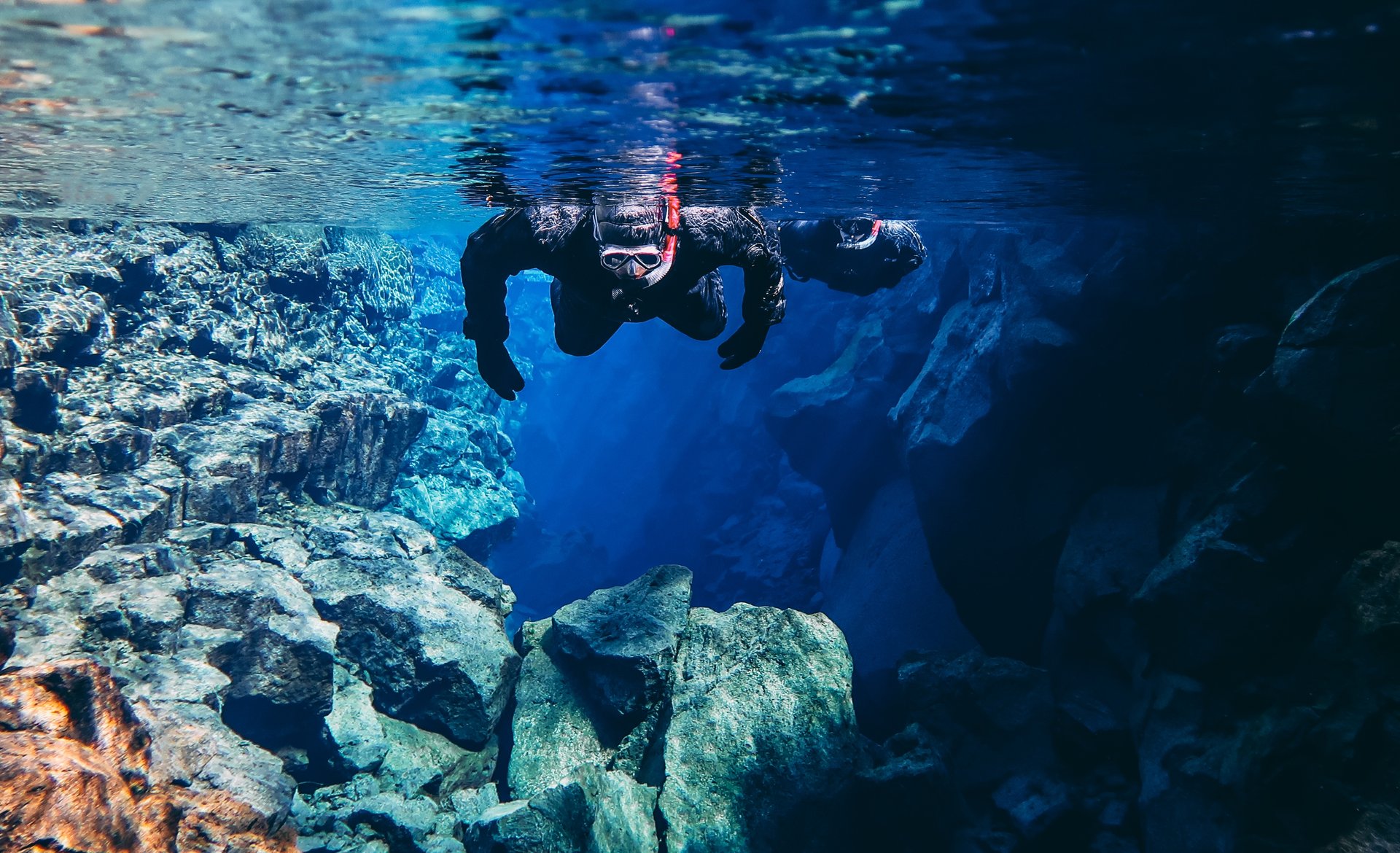 Spectacular underwater visibility at Silfra Cathedral Þingvellir National Park