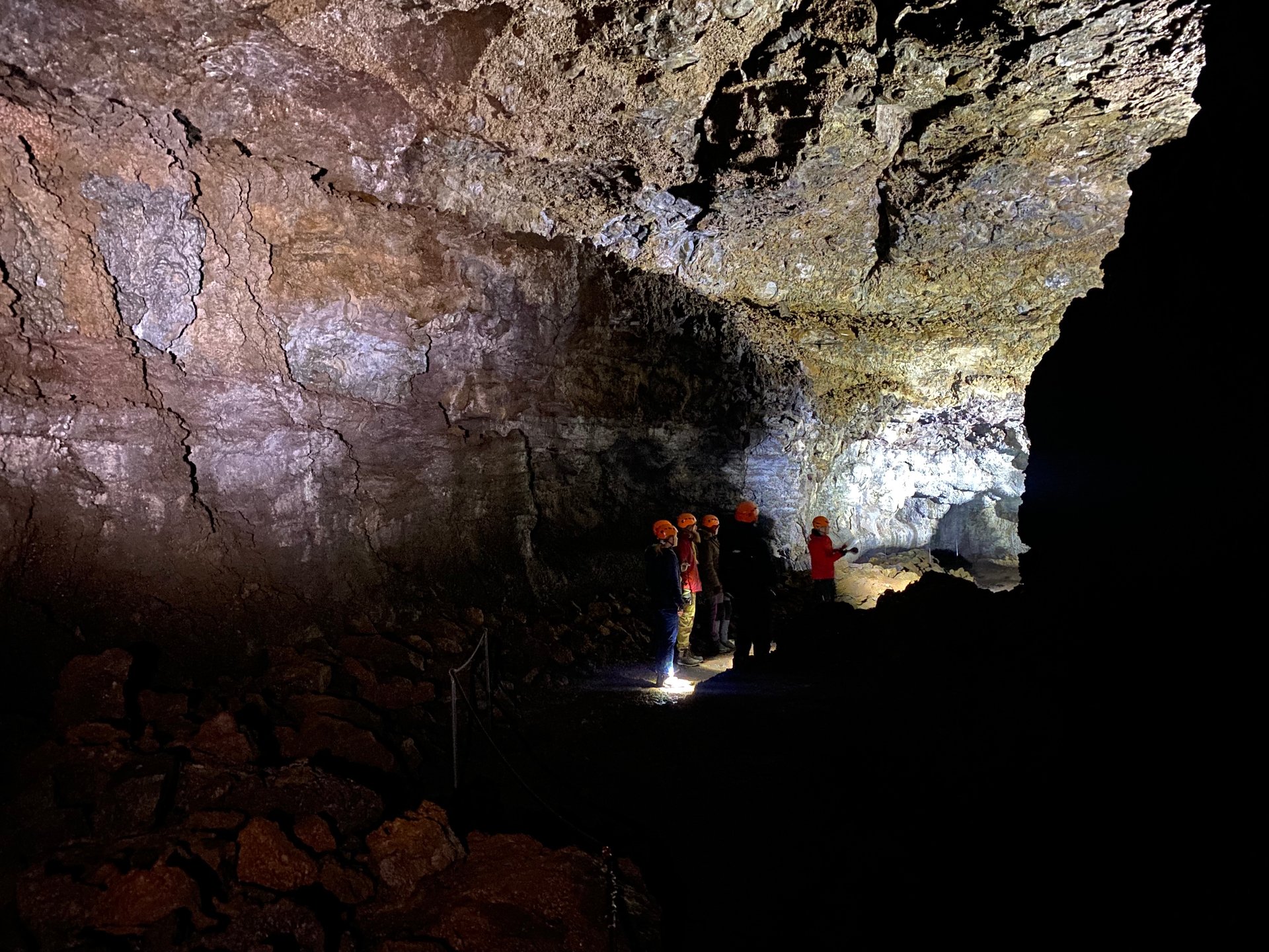 Interior of Vatnshellir lava cave showing ancient volcanic formations