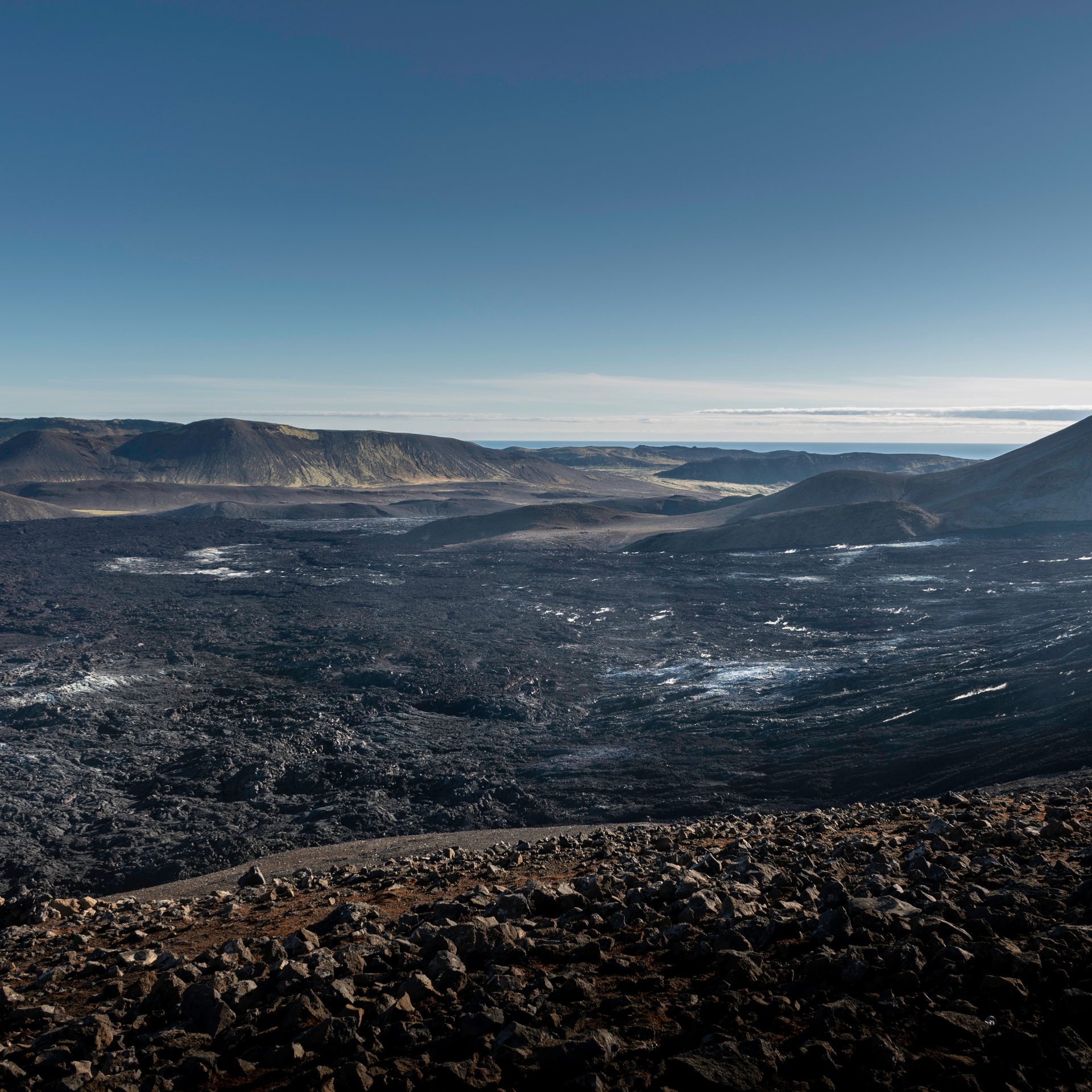 Panoramic view from the Fagradalsfjall crater viewpoint