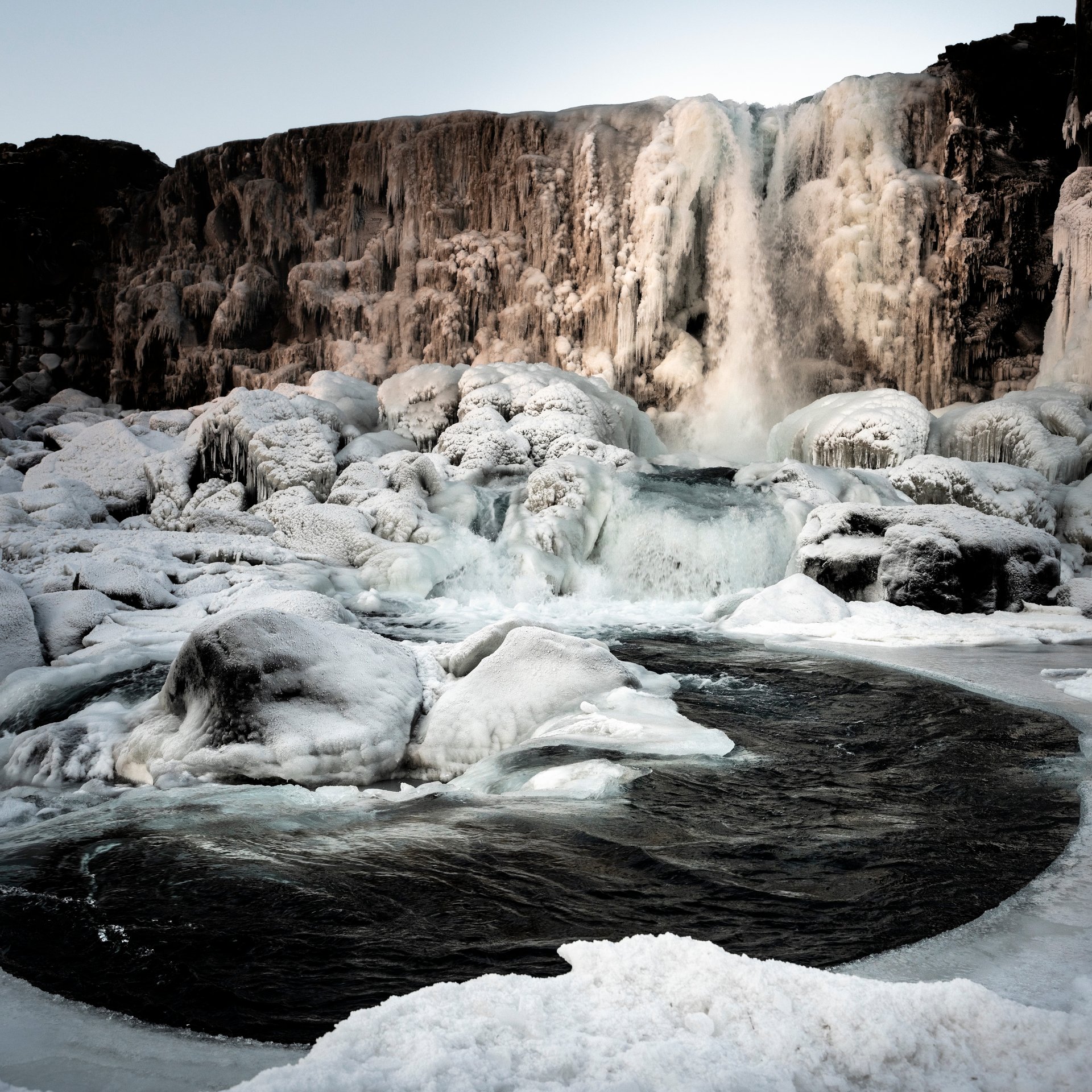 Stunning Gullfoss waterfall rainbow formation in mist