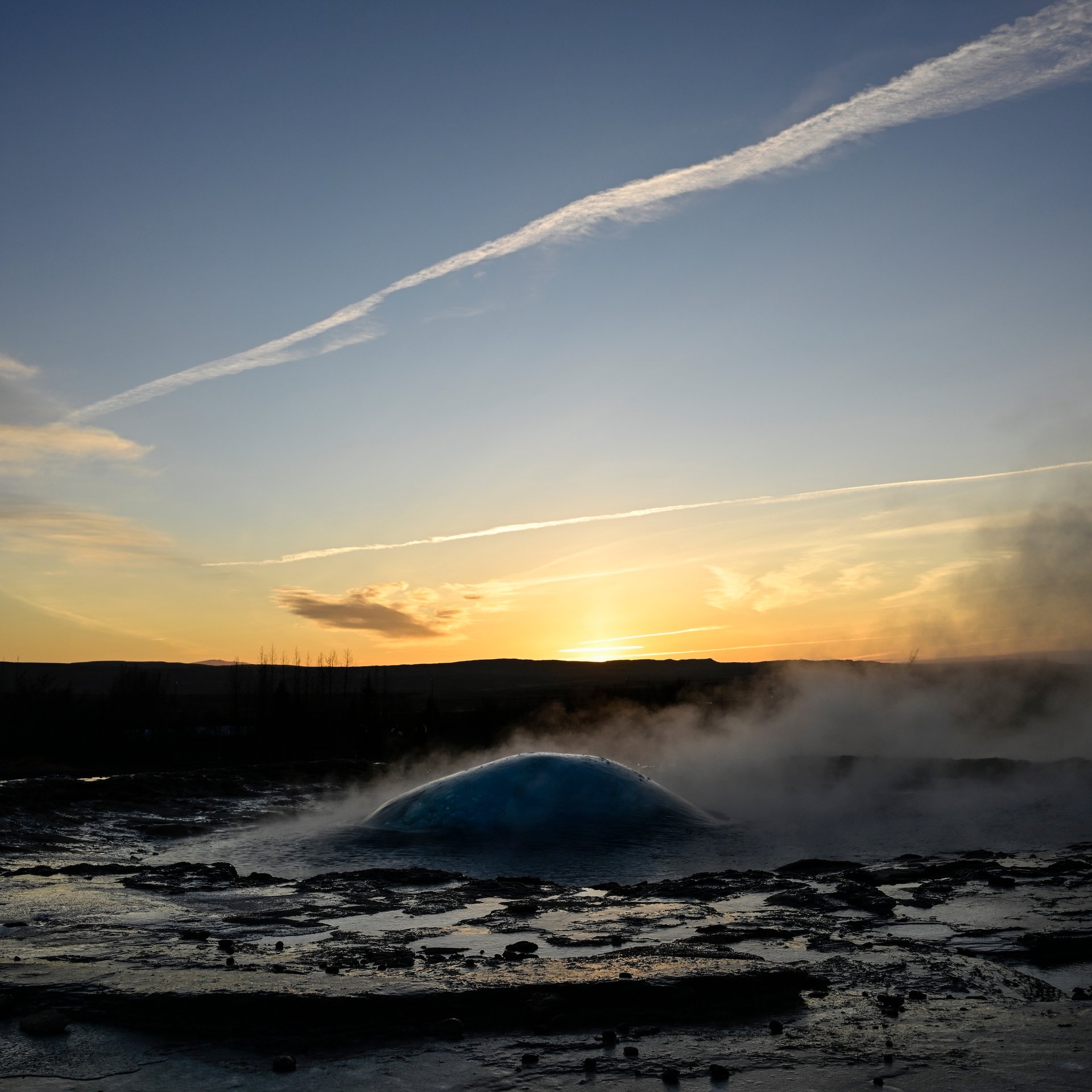 Strokkur geyser explosive eruption at Geysir geothermal area