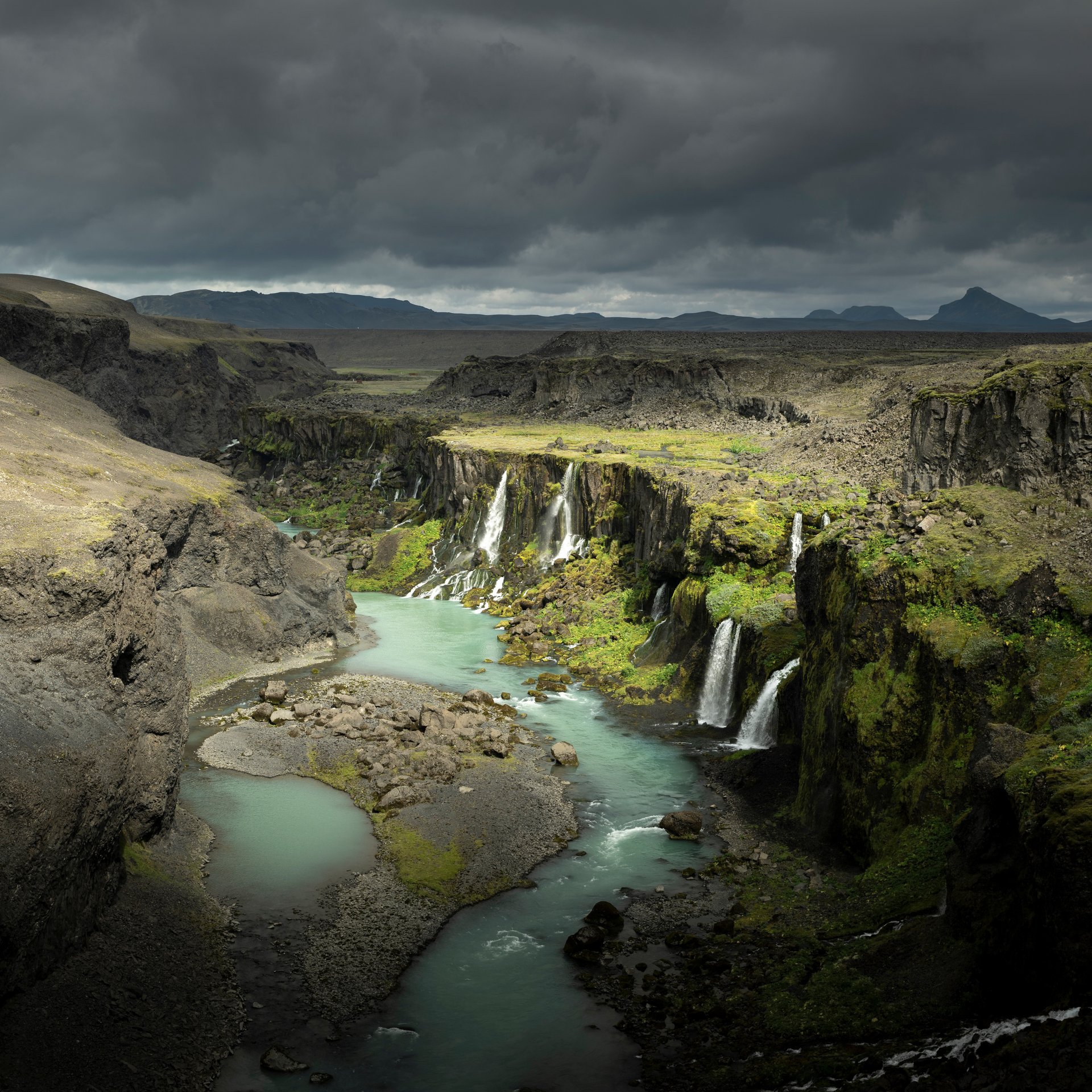 Highland wilderness panorama with colorful volcanic peaks