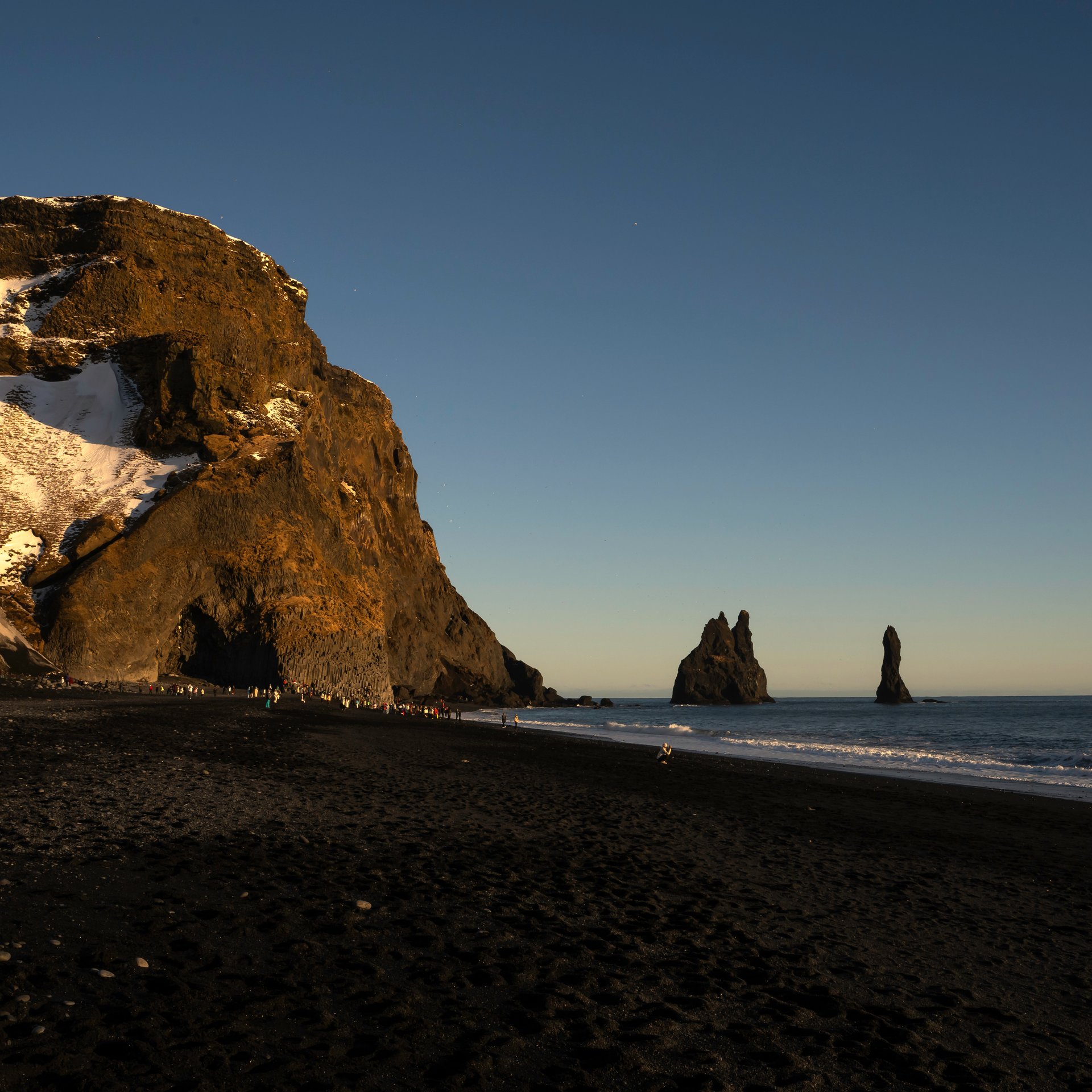 Reynisfjara black sand beach with Reynisdrangar sea stacks