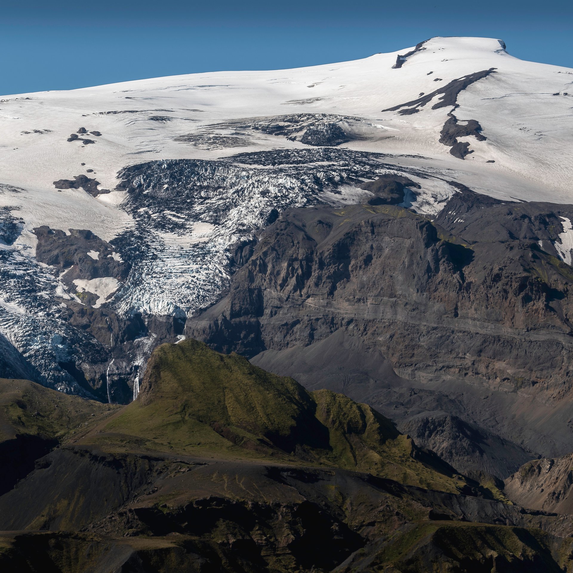 Canyon exploration with waterfall in Þórsmörk wilderness