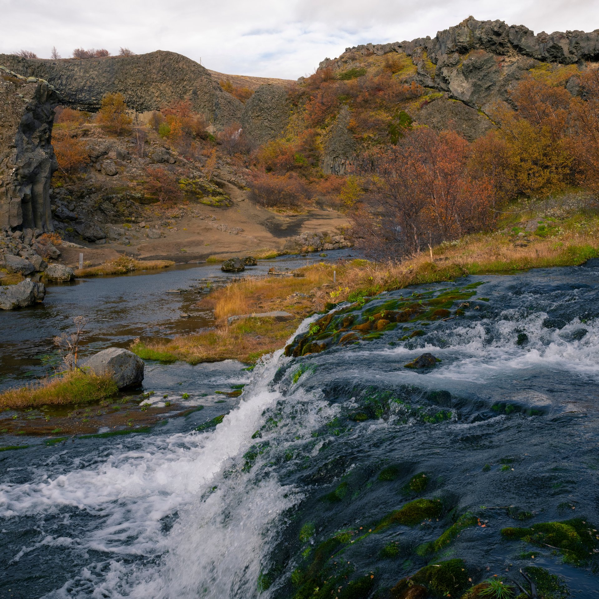 Impressive Háifoss waterfall cascading 122 meters into canyon