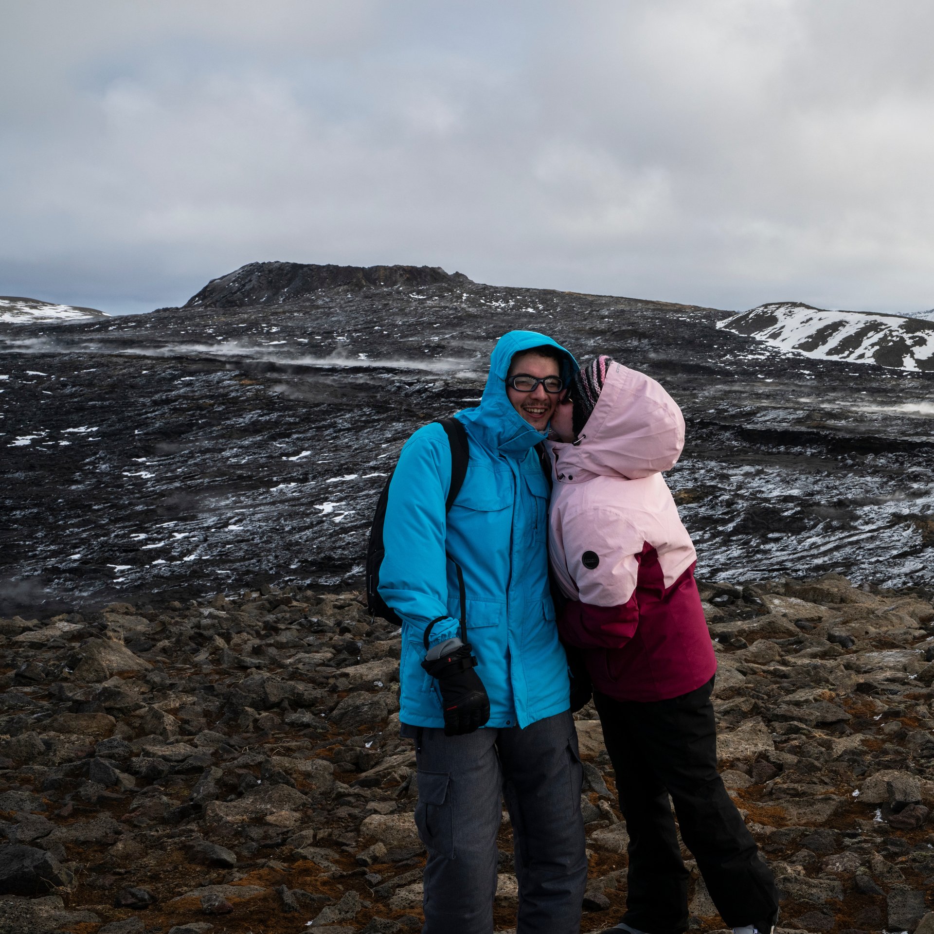 Viewpoint overlooking the Fagradalsfjall eruption crater with panoramic views of the Reykjanes Peninsula