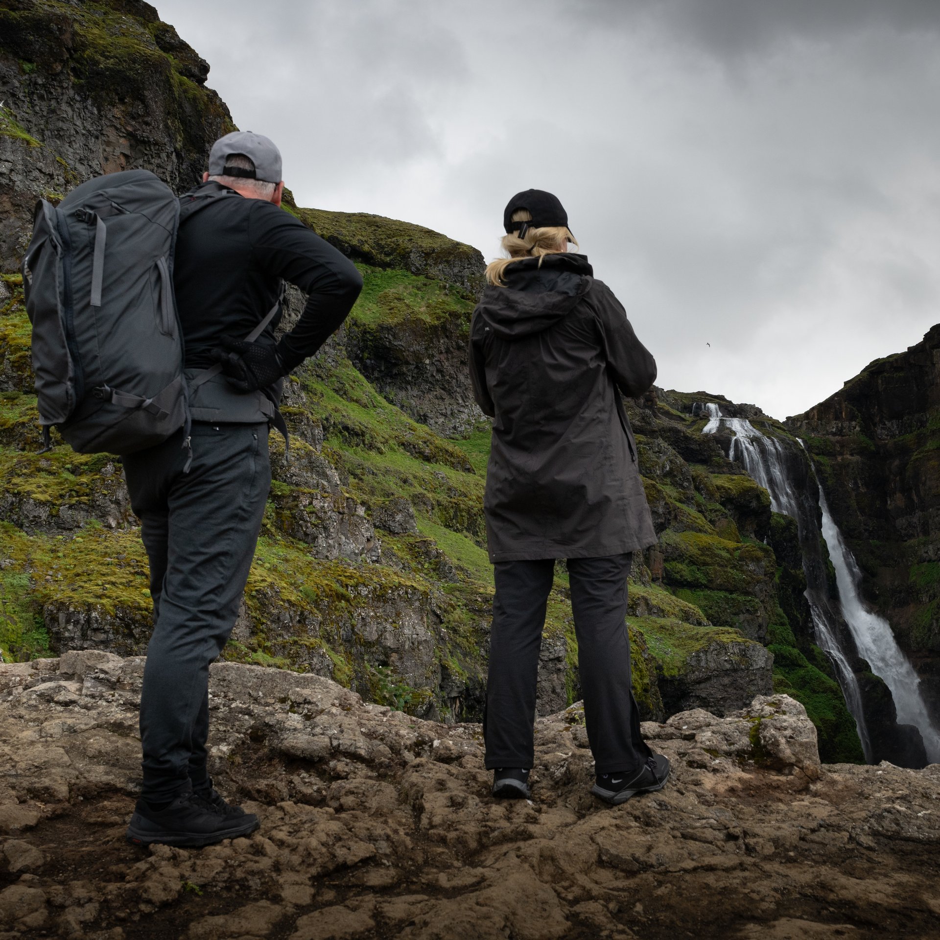 Spectacular view of Glymur waterfall cascading 198 meters through narrow canyon