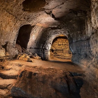 Historic man-made caves at Hella with medieval underground passages