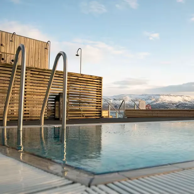 Fontana geothermal spa with natural hot pools and serene lake views